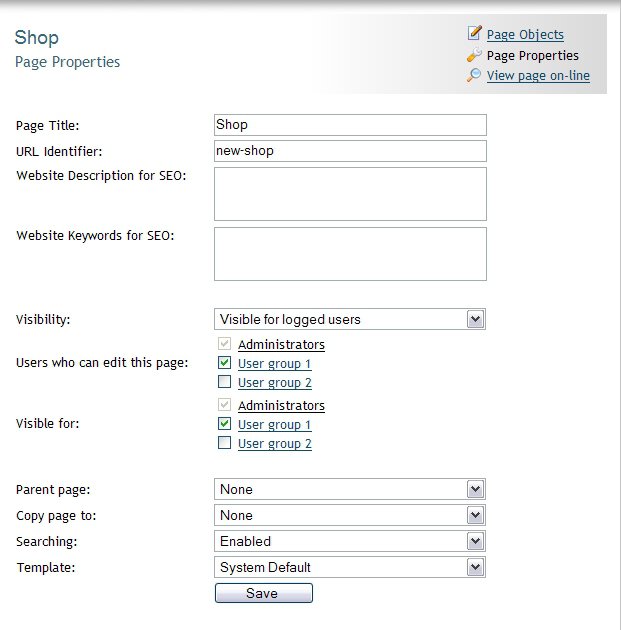 Pages visible for logged-in users